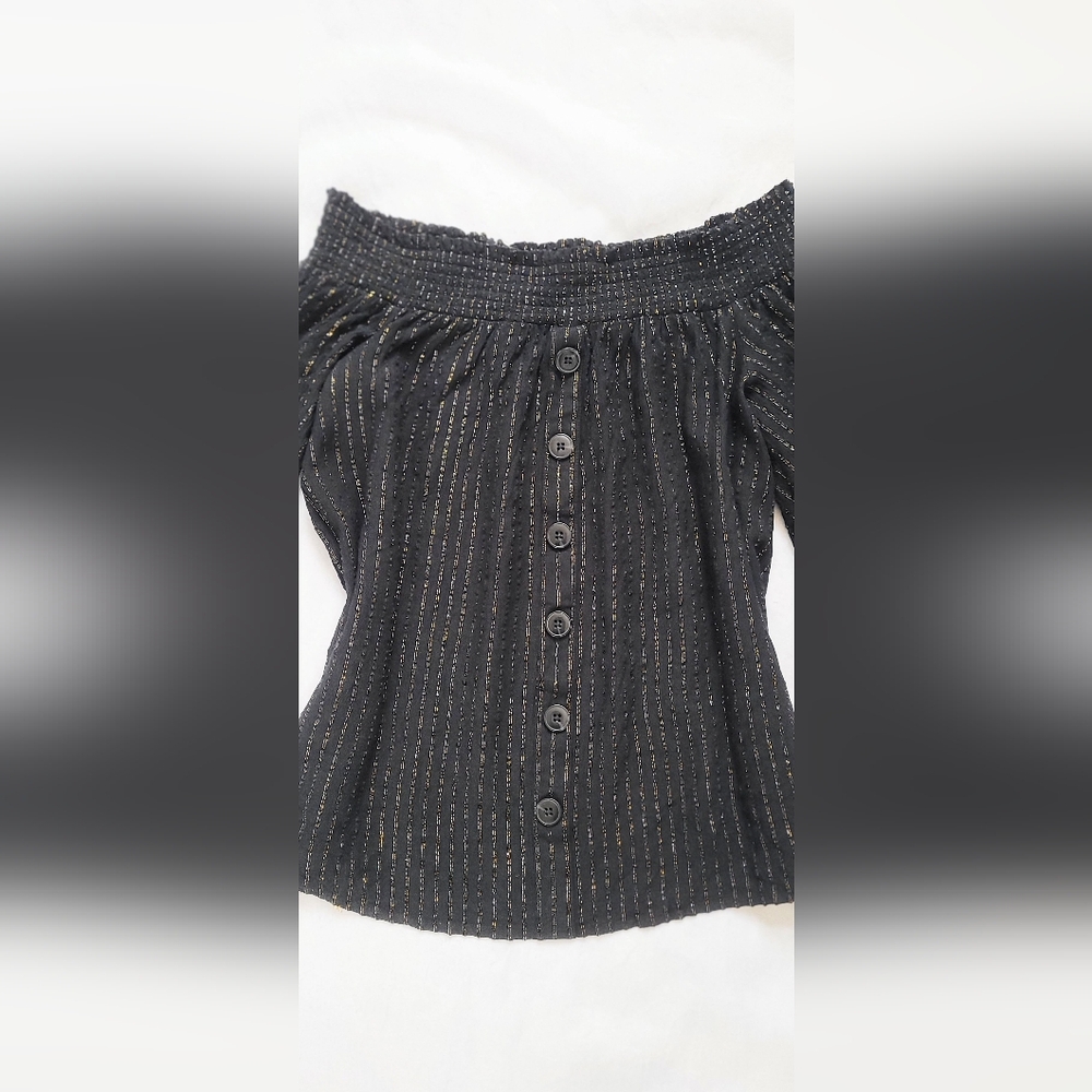 NWOT!Off The Shoulder Button Front Metallic Striped Women's Boho Chic  Top Small - Picture 7 of 9